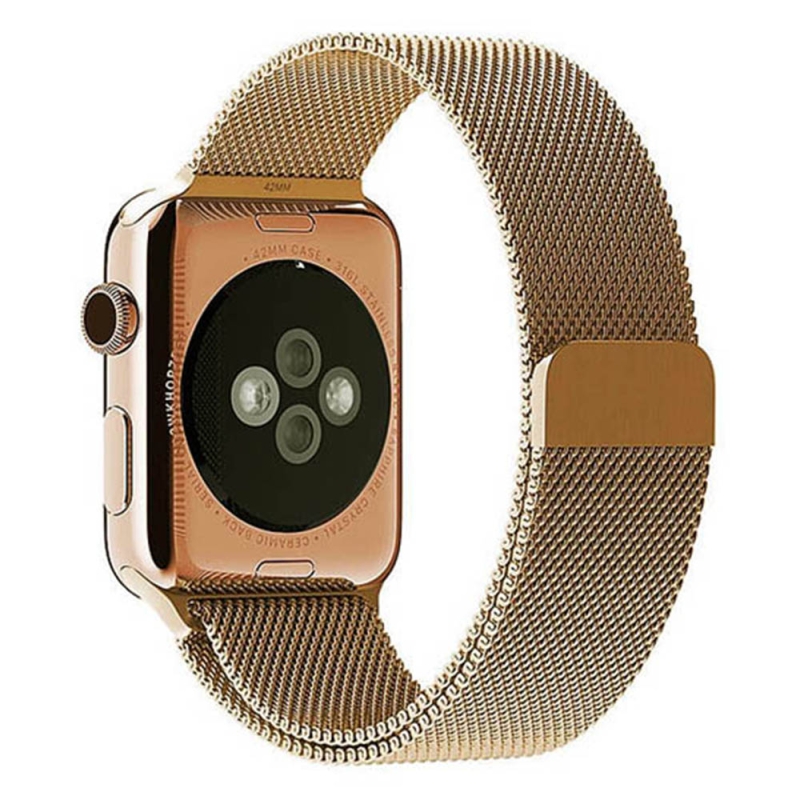 Curea metalica pentru Apple Watch Loomax, bratara Milanese Loop, Compatibila cu Apple Watch, 38 / 40 mm vintage gold, 33-3301