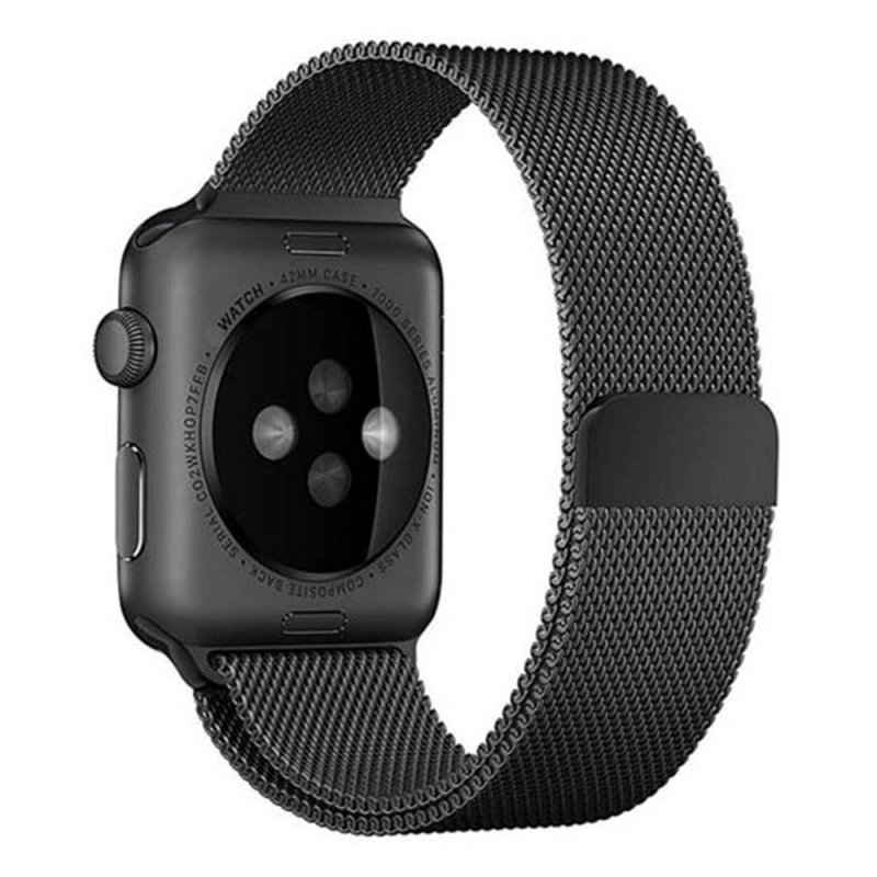 Curea metalica pentru Apple Watch Loomax, bratara Milanese Loop, Compatibila cu Apple Watch, 42 / 44 mm negru, 33-3306