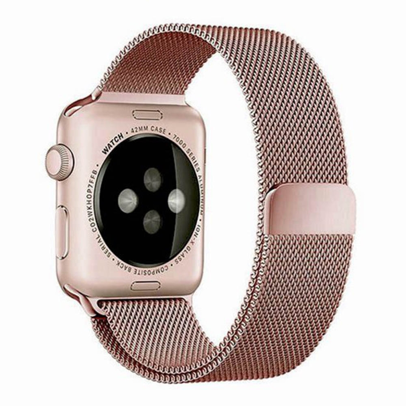 Curea metalica pentru Apple Watch Loomax, bratara Milanese Loop, Compatibila cu Apple Watch, 42 / 44 mm rose pink, 33-3304
