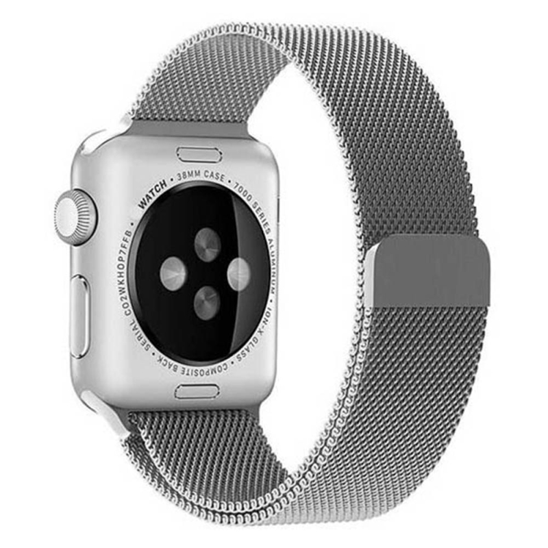 Curea metalica pentru Apple Watch Loomax, bratara Milanese Loop, Compatibila cu Apple Watch, 42 / 44 mm silver, 33-3308