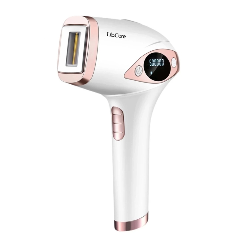 Epilator IPL Lila Care, 500.000 pulsatii, cu functie Ice Cool, display LCD, 5 trepte de putere, Alb / Rose Gold