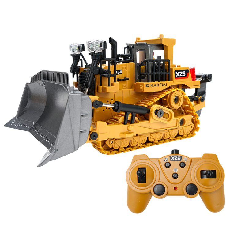 Excavator realist cu telecomanda, Karemi, 1:24, cupa din aliaj, cablu USB, galben, 010