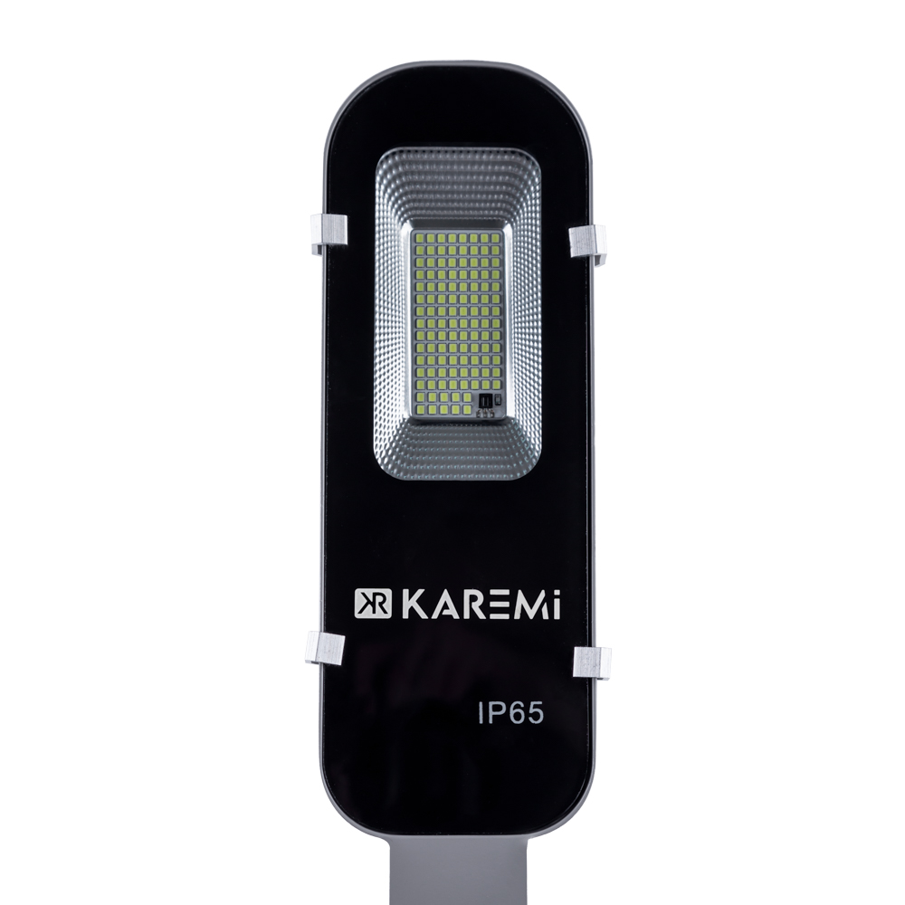 Lampa solara Karemi, stradala, 114 LED, 50W, cu panou solar incorporat si telecomanda cu functii multiple