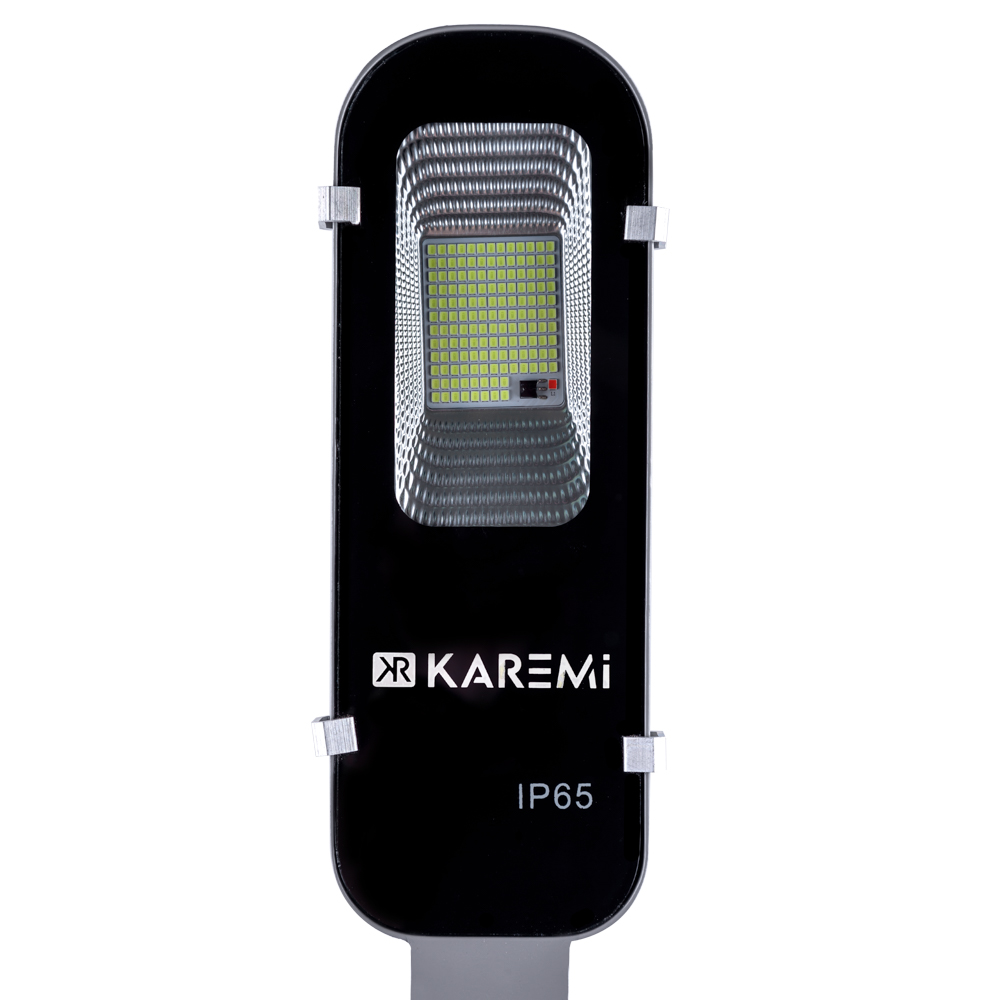 Lampa solara Karemi, stradala, 146 LED, 80W, cu panou solar incorporat si telecomanda cu functii multiple